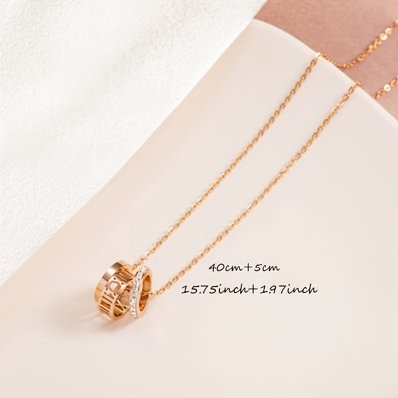 Hollow-Out Roman Numeral Three-Circle Necklace — Minimalist Style
